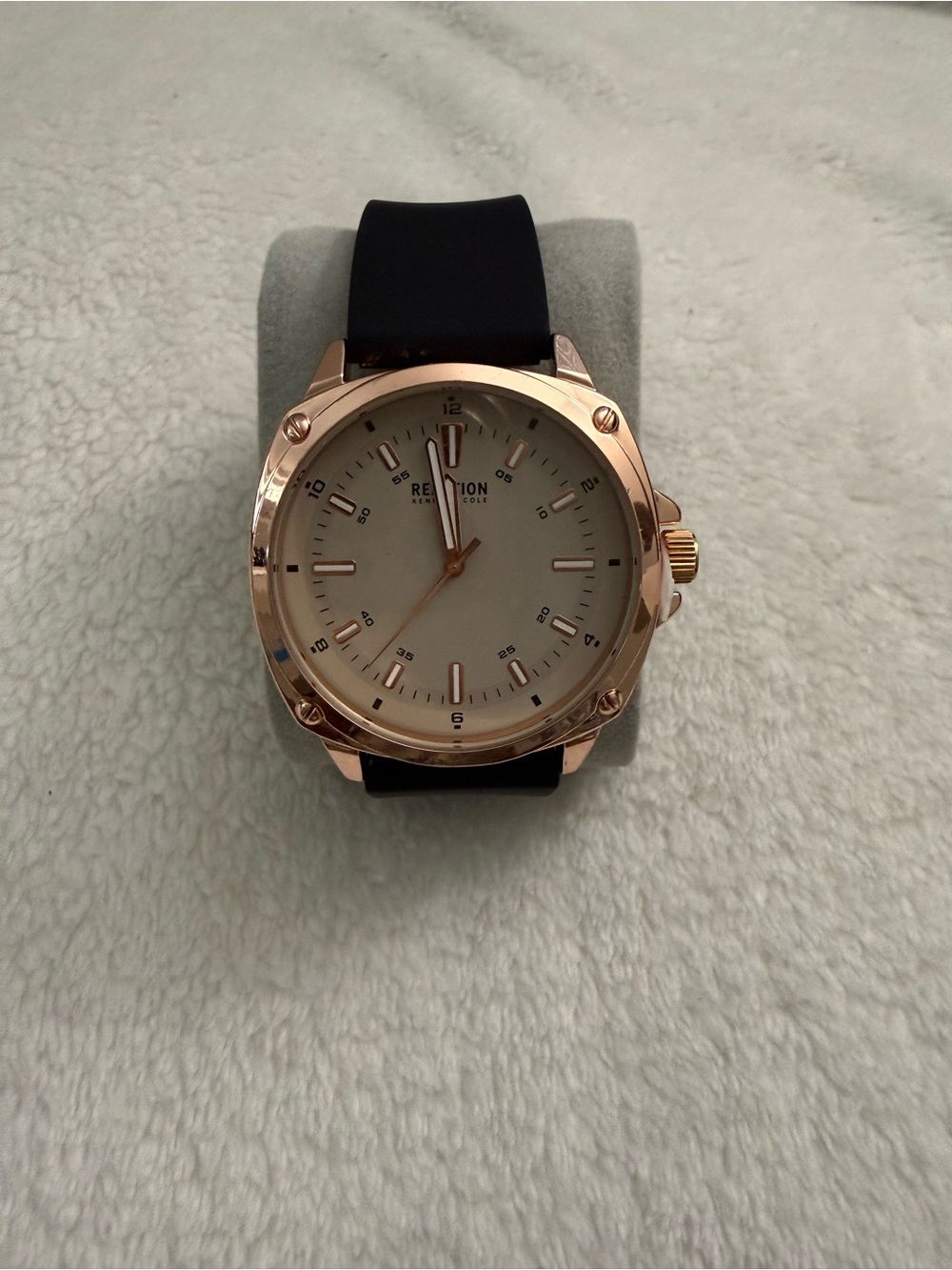 Reaction Kenneth Cole Rose Gold Case Black Strap Watch